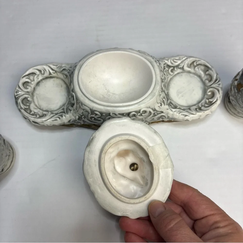 Vintage Acson Japan Cherub Vanity Bathroom Set Ceramic Mid-Century Gold Accents